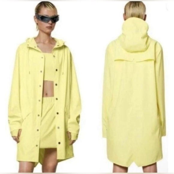 Rains Yellow Long Rain Coat With Hood NWT - Picture 1 of 8